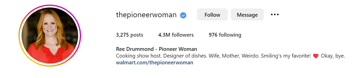 Screenshot of @thepioneerwoman Instagram bio