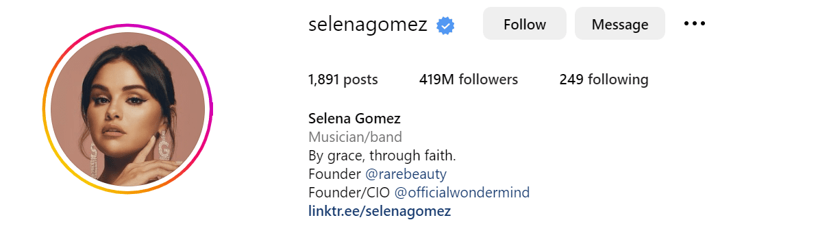 Selena Gomez Instagram bio screenshot